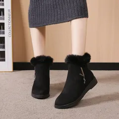 レディース 裏起毛 ショートブーツ フラットブーツ ファー付き ブラック 551 R35
