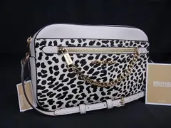 ■新品■未使用■ MICHAEL KORS マイケルコース ハラコ×レザー ショルダーバッグ 肩掛け 斜め掛け アイボリー系×ブラック系 BJ9424