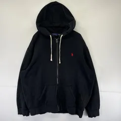 古着 ポロ・ラルフローレン POLO RALPH LAUREN パーカー フルジップ スウェット ワンポイントロゴ刺繍 厚手 XXL  ブラック メンズ