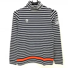 【美品】パーリーゲイツ 長袖ハイネックシャツ ネイビー×白 ボーダー  レディース 1(M) ゴルフウェア PEARLY GATES