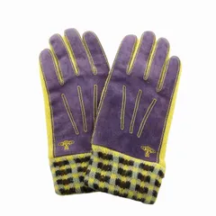 ヴィヴィアンウエストウッド Vivienne Westwood 美品 手袋 グローブ スエード ニット切替 チェック オーブ刺繍 紫 パープル 黄 イエロー /FF ■GY27のサムネイル