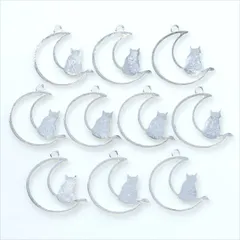 レジンフレーム 空枠【ts07 ホワイトシルバー】10個セット ネコ ねこ 猫 三日月 型枠 モールド UVライト ストラップ キーホルダー チャーム クレイ ネックレス ペンダント ハンドメイドアクセサリーパーツ