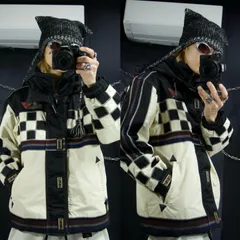 90s NICOLE SPORTS PU Laminate Coated Tricolor 3Line Checkered Flag Pudding Nylon Snowboard Jacket/Mountain Hoodie  中綿 スノボジャケット