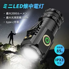 LED懐中電灯 充電式 2000lm 小型 強力 Type-C充電 マグネット クリップ付き 5モード 防水IPX3 防災 停電対策 作業灯