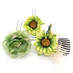 髪飾り 成人式 振袖 浴衣 袴 ３点セット 緑 リボン 結婚式 入学式 入園式 卒園式 卒業式 七五三 753 ブライダル 前撮り 和装 日本製 花 かんざし 人気 フォーマル 花飾り 着物 簪 グリーン W 28 323-265 u823　Si