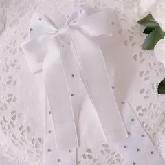 ❤️154ラインストーンリボンポニーフック❤️ホワイト