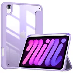 新品 ProCase iPad Mini A17 Pro 第7世代 2024 Mini6 ケース 2021 8.3インチ ペンホルダー オートスリープ/ウェイク機能 耐衝撃 三つ折りスタンド 透明バックカバー 適用機種：iPad Mini A17 Pro 第7