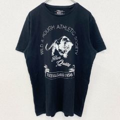 古着 used　JEAN PASCALE　半袖アニマルデザインプリントTシャツ　ライオン　動物　黒　ブラック　Lサイズ