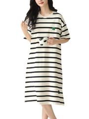 [RENPAI] ネグリジェ 夏 ルームワンピース 半袖 パジャマ レディース 綿100 ワンピースパジャマ 夏用 丸首 ルームウェア 部屋着 ゆったり 高通気性 肌に優しい春 秋