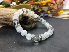 パワーストーン ブレスレット クラック水晶&水晶  天然石ブレス 8mm（シルバー）レディース 女性  数珠ブレス 開運 プレゼント ギフト [20]