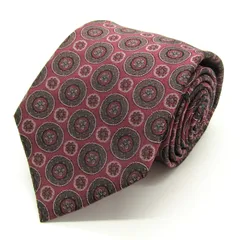 クリスチャンディオール ブランド ネクタイ 総柄 ドット 小紋柄 花柄 シルク PO メンズ ワインレッド Christian Dior 【中古】