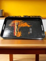 作家物 漆器 銘あり お盆 美術漆器 黒塗 食器 アンティーク 骨董