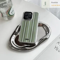 クール グレーグリーンストライプ メッキシルバーフレームスマホケース スマホカバー 全面保護 滑り止め 衝撃吸収iPhone16 ProMax/iphone16Pro/iPhone16/iPhone15/14/13/12 全機種対応
