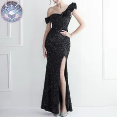 新品 未使用 総スパンコールのオフショル フリル イブニングドレス