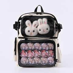 ☆ Beige ☆ Ita Bag Backpack Body Bag 2-way Large Capacity Stylish Ita Bag Backpack Rucksack 2WAY Backpack Daypack School Bag Can Badge Plush Toy Waist Bag Ita Backpack Clear Transparent For Fandom Activities Cute Adorable