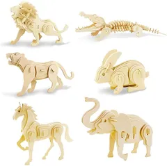 Mikuru 立体 恐竜 動物 木製 パズル 3D 立体パズル セット カラー 無色 工作 キット DIY 子供 大人 作る おもちゃ 知育玩具 模型 インテリア 置物 T-REX ダイナソー( 無色動物・6種セット)