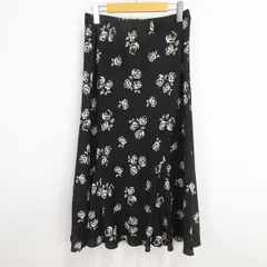 #a ローラアシュレイ LAURA ASHLEY ロング スカート マーメード 11号 黒 オフホワイト ベージュ バラ柄 花柄 タグ付き 美品 941255 k01