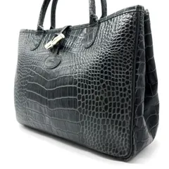 ✨良品✨ LONGCHAMP ロンシャン ロゾ ハンドバッグ トートバッグ クロコ型押し レザー 革 ブラック 黒色 バンブー シルバー金具 ユニセックス 男女兼用 メンズ レディース