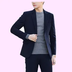 Size:2XL_Color:ネイビー [MTKCNTL] スーツ セットアップ メンズ カジュアル テーラードジャケット ビジネス フォーマル 2点セット メンズスーツ スラックス 長袖 ロングパンツ 無地 シンプル おしゃれ ゆったり 通勤 面接 卒業式