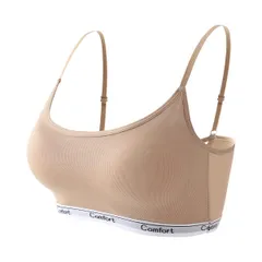 ハーフトップ スポーツブラ ノンワイヤー 縫い付けカップ レディース ブラトップ 肩紐調節可能 見せブラ 小さいサイズ 大きいサイズ 黒 白 茶 ha-012