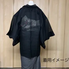 着物 夏用 黒 紗 絽 透かし 赤 朱色 美品 流水模様 - 浴衣/水着