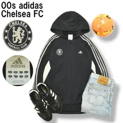 【プレミアリーグ】 00s アディダス adidas チェルシー Chelsea FC ジップ パーカー 裏パイル M ネイビー メンズ
