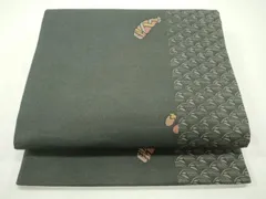 平和屋着物●全通柄袋帯　紬地　型染め　成り物　青海波間道　百入茶色　正絹　逸品　未使用　DAAV9176ob