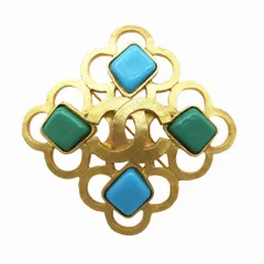 CHANEL シャネル 95P ヴィンテージ ココマーク カラーストーン ブローチ ゴールド グリーン ブルー メンズ レディース 【中古】 /TNT