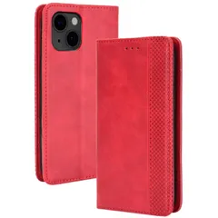 iPhone15 Plus ケース 手帳 アイフォン15 プラス  チェック柄 合革 レトロ 手帳 ケース 【Color】 レッド