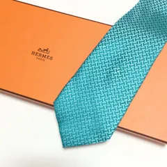 美品 エルメス HERMES ネクタイ シルク100% ターコイズブルー H柄 2510-122