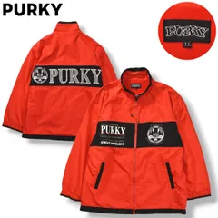 パーキー PURKY ウィンド ジャケット ジャンパー ブルゾン ジップアップ 刺繍 プリント ロゴ 裏起毛 LL レッド ストリート カジュアル ウェア ルーズ  メンズ