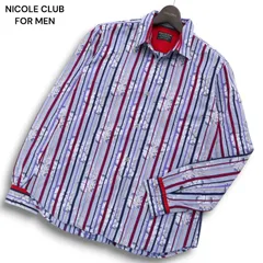 NICOLE CLUB FOR MEN ニコルクラブ フォーメン 通年 花柄 フラワー総柄★ 長袖 ストライプ シャツ Sz.48 メンズ
