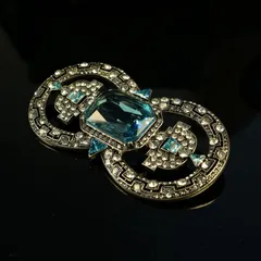 ブローチ ヴィンテージ 宮廷風 優雅 ブルー ラインストーン 幾何学 ガラス 気質 個性的なデザイン アクセサリーXuA280