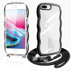 iPhone 8 Plus ケース ショルダー クリア iphone 7 plus スマホケース 透明 TPU カバー ストラップ付き 肩掛け 首掛け 紐付き 斜めがけ 創意 個性 可愛い かわいい 韓国 薄型 耐衝撃 アイフォン8/7 plus(ブラック