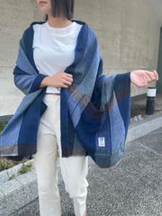 尾州織　高級ポケット付き大判ストール　ウィステリア　ブルー