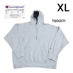 TS00171 Champion古着ロゴ刺繍プリントトレーナーXLライトグレーハーフジップ