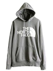 【お得なクーポン配布中!】 ノースフェイス プリント スウェット フード パーカー メンズ M 古着 The North Face アウトドア プルオーバー 裏起毛 トレーナー 灰 薄手