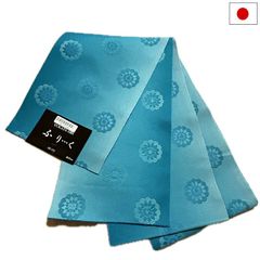 半幅帯（華模様：ブルー系）日本製 ロング 長尺 リバーシブル 細帯 浴衣 着物 小紋 レディース 女性 和装 和服