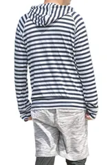 [アウニイ] ラッシュガード メンズ 水着 パーカー 接触冷感 Q-MAX 軽量 速乾 UPF50+ UVカット 長袖 指穴付き 長袖 UVカット UPF50+ マリン スポーツ ウェア 水着 帽子 付き レギンス バンド [ボーダー / 8227] [XL]