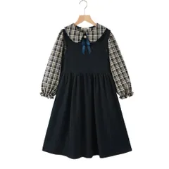 ☆ ネイビー ☆ 150cm ☆ フォーマルワンピース nafo6600 ワンピース キッズ スカート ワンピ フォーマル 子供 子ども 女の子 かわいい ピアノ 発表会 入学式 卒業式 長袖 ひざ丈 丸襟 リボン フレア 清楚 おしゃれ 通園 通学