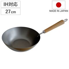 中華鍋 27cm IH対応 ロクサン 63 Tsubame 窒化鉄フライパン 日本製 （ ガス火対応 フライパン 鉄のフライパン 片手鍋 調理器具 鉄製 鉄製フライパン 鉄製調理器具 いため鍋 炒め鍋 調理用品 鉄鍋 油ならし不要 空焼き不要 ）