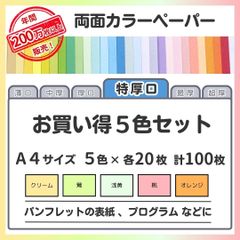 【特別価格】色画用紙 まとめ売り A4 特厚口タイプ（0.15㎜／5色×各20枚）全100枚／印刷対応カラーペーパー／厚めの表紙・台紙・展示用POP・案内板・ラベル札・立て札に
