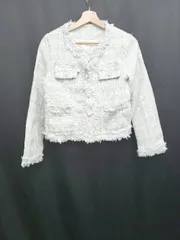 ◇ ⊇ ノーブランド ツイード ラメ フリンジ 長袖 ジャケット グリーン ベージュ系 レディース E  【1506250001266】