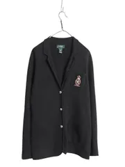 【お得なクーポン配布中!】 90s ローレン ラルフローレン コットン ニット テーラード ジャケット レディース L / オールド ポロ クレスト ブレザー ブラック 紺ブレ