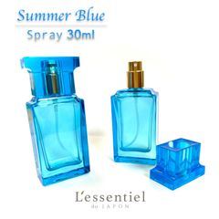【 スプレー ボトル 30ml 】 1本 サマー ブルー ゴールド キャップ ガラス製 透明 夏 遮光 ミスト 化粧 アロマ 美容 高級感 瓶 詰替