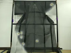 平和屋着物■極上　夏物　訪問着　紗紬　手描き　枝花　濃藍色地　逸品　DZAA9169kh5のサムネイル