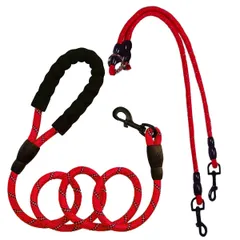新品 犬 リード 2匹用2頭引き ロープ 小型、中型、大型犬用リード お散歩 しつけ 持ちやすい絡まらない ドッグ お出かけ一匹用対応 二匹用対応多(赤です)