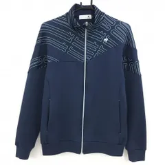 【超美品】ルコックゴルフ ジャケットブルゾン ネイビー×白 一部柄 ロゴ刺しゅう  メンズ M ゴルフウェア le coq sportif