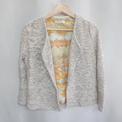 ◇ DOUDOU ドゥドゥ 裏地花柄 長袖 ニットカーディガン サイズF グレー レディース E  【1407020007818】