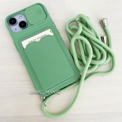 iPhone 13 / 14 ケース スマホ ショルダー シリコン系 肩掛け 紐付き 収納 グリーン 緑 緑色